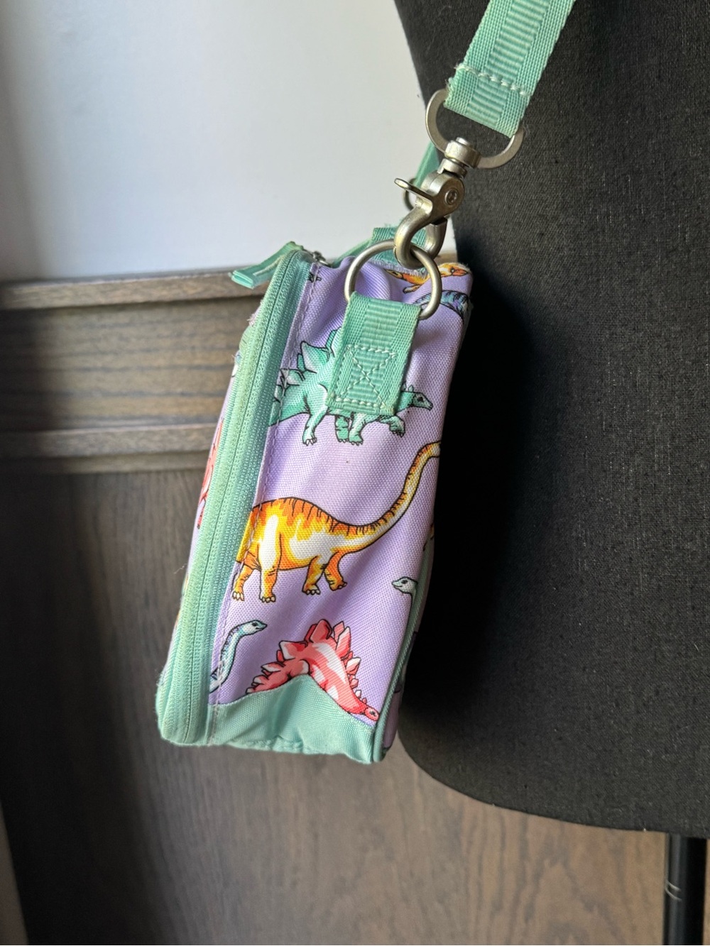 Pottery Barn Kids Lavender Dinosaur Crossbody with Mint Trim - Picture 3 of 9